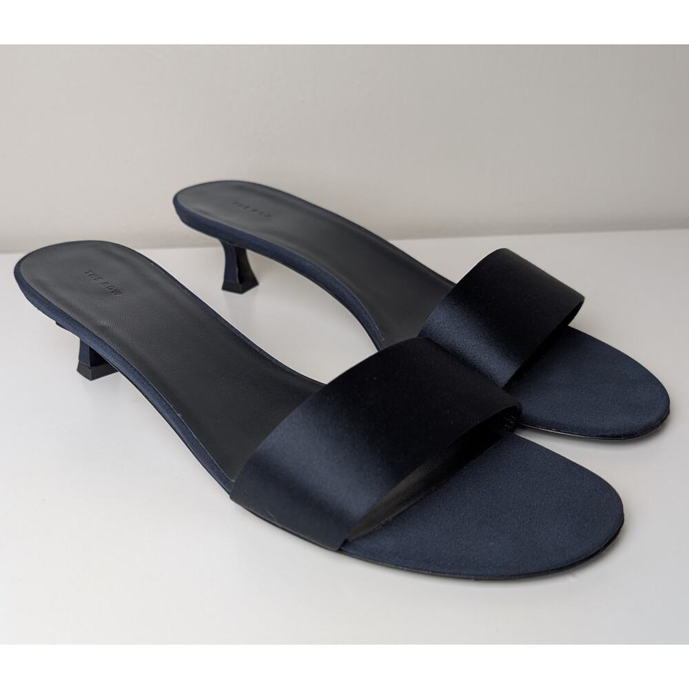 The Row Silk Kitten Heel Slides Navy 40